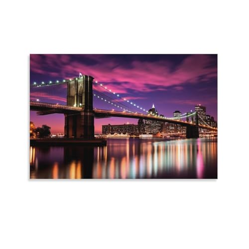 FUYUETTG Leinwand-Kunst, Motiv: Stadtbrücke, moderne Natur, Ozeannacht, Landschaftsgemälde auf strukturierter Leinwand, Wandposter, Kunstwerk für Wohnzimmer, Schlafzimmer, Büro, Dekoration, ungerahmt FUYUETTG Leinwand-Kunst, Motiv: Stadtbrücke, moderne Natur, Ozeannacht, Landschaftsgemälde auf strukturierter Leinwand, Wandposter, Kunstwerk für Wohnzimmer, Schlafzimmer, Büro, Dekoration, ungerahmt von FUYUETTG