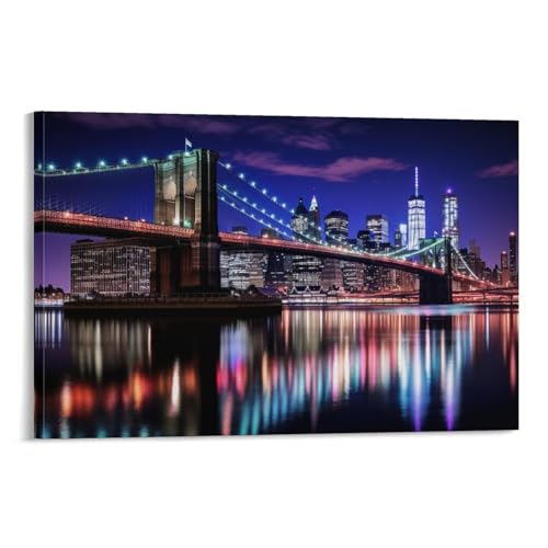 FUYUETTG Leinwandbild, Motiv: schöne Brücke, rustikaler Ozeannacht, Stadtbild, Druck auf strukturierter Leinwand, Wandposter, Kunstwerk für Wohnzimmer, Schlafzimmer, Büro, Dekorrahmen, 40 x 60 cm FUYUETTG Leinwandbild, Motiv: schöne Brücke, rustikaler Ozeannacht, Stadtbild, Druck auf strukturierter Leinwand, Wandposter, Kunstwerk für Wohnzimmer, Schlafzimmer, Büro, Dekorrahmen, 40 x 60 cm von FUYUETTG