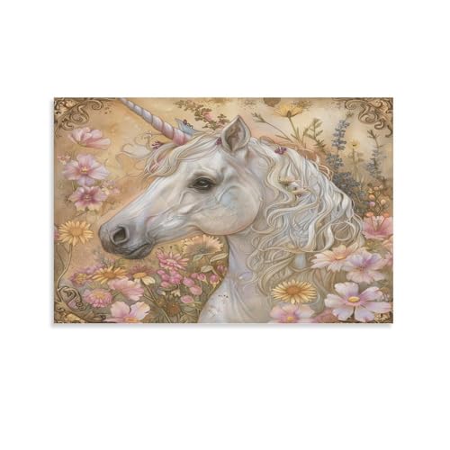FUYUETTG Leinwandbild, buntes Einhorn, wunderschönes Blumenmuster, weiß, Natur, Tiergemälde auf strukturierter Leinwand, Wandposter, Kunstwerk für Wohnzimmer, Schlafzimmer, Büro, Dekoration, ungerahmt FUYUETTG Leinwandbild, buntes Einhorn, wunderschönes Blumenmuster, weiß, Natur, Tiergemälde auf strukturierter Leinwand, Wandposter, Kunstwerk für Wohnzimmer, Schlafzimmer, Büro, Dekoration, ungerahmt von FUYUETTG