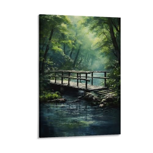 FUYUETTG Moderne Holzbrücke auf Leinwand, rustikaler Fluss, Frühling, Wald, Gemälde auf strukturierter Leinwand, Wandposter, Kunstwerk für Wohnzimmer, Schlafzimmer, Büro, Dekorrahmen, 50 x 75 cm FUYUETTG Moderne Holzbrücke auf Leinwand, rustikaler Fluss, Frühling, Wald, Gemälde auf strukturierter Leinwand, Wandposter, Kunstwerk für Wohnzimmer, Schlafzimmer, Büro, Dekorrahmen, 50 x 75 cm von FUYUETTG