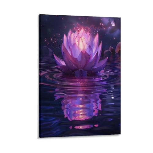 FUYUETTG Moderne Lotusblüte auf Leinwand, Wandkunst, Wasser-Natur-Blume, Mond, Gemälde auf strukturierter Leinwand, Wandposter, Kunstwerk für Wohnzimmer, Schlafzimmer, Büro, Dekorrahmen, 40 x 60 cm FUYUETTG Moderne Lotusblüte auf Leinwand, Wandkunst, Wasser-Natur-Blume, Mond, Gemälde auf strukturierter Leinwand, Wandposter, Kunstwerk für Wohnzimmer, Schlafzimmer, Büro, Dekorrahmen, 40 x 60 cm von FUYUETTG