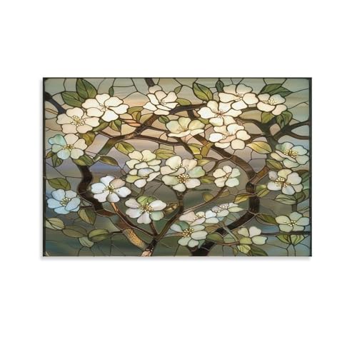 FUYUETTG Moderne Marmor-Leinwandkunst, Aquarell-Kirschblüten-Pflanzengemälde auf strukturierter Leinwand, Wandposter, Kunstwerk für Wohnzimmer, Schlafzimmer, Büro, Dekoration, ungerahmt, 40 x 60 cm von FUYUETTG