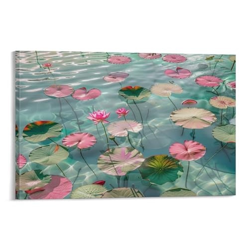 FUYUETTG Moderner Lotus-Teich-Leinwand-Kunst, natürliche Blumen, Wasser, Retro-Malerei auf strukturierter Leinwand, Wandposter, Kunstwerk für Wohnzimmer, Schlafzimmer, Büro, Dekorrahmen, 50 x 75 cm FUYUETTG Moderner Lotus-Teich-Leinwand-Kunst, natürliche Blumen, Wasser, Retro-Malerei auf strukturierter Leinwand, Wandposter, Kunstwerk für Wohnzimmer, Schlafzimmer, Büro, Dekorrahmen, 50 x 75 cm von FUYUETTG