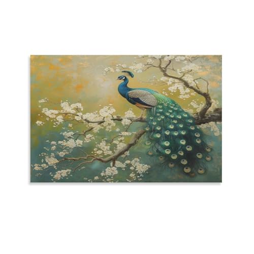 FUYUETTG Moderner Pfau auf Leinwand, Motiv: weißer Blumenzweig, Natur-Tiergemälde auf strukturierter Leinwand, Wandposter, Kunstwerk für Wohnzimmer, Schlafzimmer, Büro, Dekoration, ungerahmt, 20 x 30 FUYUETTG Moderner Pfau auf Leinwand, Motiv: weißer Blumenzweig, Natur-Tiergemälde auf strukturierter Leinwand, Wandposter, Kunstwerk für Wohnzimmer, Schlafzimmer, Büro, Dekoration, ungerahmt, 20 x 30 von FUYUETTG
