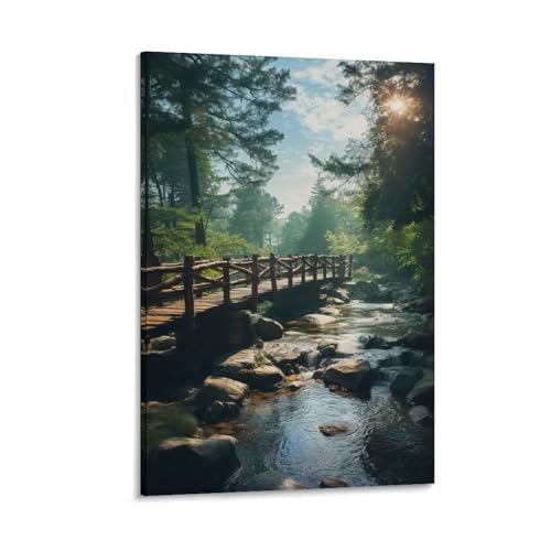 FUYUETTG Rustikale Holzbrücke auf Leinwand, moderner Wald, Bachblick, Gemälde auf strukturierter Leinwand, Wandposter, Kunstwerk für Wohnzimmer, Schlafzimmer, Büro, Dekorrahmen, 50 x 75 cm FUYUETTG Rustikale Holzbrücke auf Leinwand, moderner Wald, Bachblick, Gemälde auf strukturierter Leinwand, Wandposter, Kunstwerk für Wohnzimmer, Schlafzimmer, Büro, Dekorrahmen, 50 x 75 cm von FUYUETTG