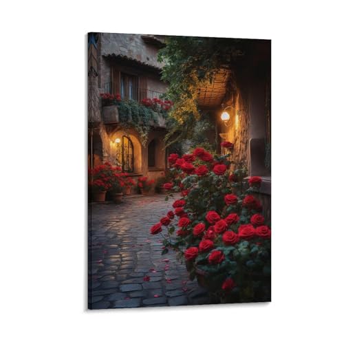 FUYUETTG Rustikale rote Rosen, Leinwand-Kunst, schöner Straßen-Blumen-Architektur-Gemälde auf strukturierter Leinwand, Wandposter, Kunstwerk für Wohnzimmer, Schlafzimmer, Büro, Dekorrahmen, 50 x 75 cm FUYUETTG Rustikale rote Rosen, Leinwand-Kunst, schöner Straßen-Blumen-Architektur-Gemälde auf strukturierter Leinwand, Wandposter, Kunstwerk für Wohnzimmer, Schlafzimmer, Büro, Dekorrahmen, 50 x 75 cm von FUYUETTG