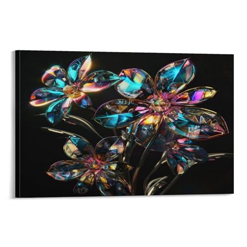 FUYUETTG Wunderschöne Blumen auf Leinwand, moderner botanischer Glas-Blumendruck auf strukturierter Leinwand, Wandposter, Kunstwerk für Wohnzimmer, Schlafzimmer, Büro, Dekorrahmen, 60 x 90 cm von FUYUETTG