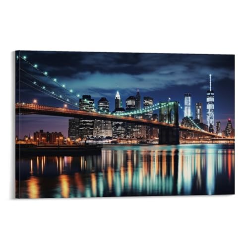 Kunstdruck auf Leinwand, Motiv: Brücke im Glam-Stil, schöne Stadt, hohe Gebäude, Natur, Ozean, Gemälde auf strukturierter Leinwand, Wandposter, Kunstwerk für Wohnzimmer, Schlafzimmer, Büro Kunstdruck auf Leinwand, Motiv: Brücke im Glam-Stil, schöne Stadt, hohe Gebäude, Natur, Ozean, Gemälde auf strukturierter Leinwand, Wandposter, Kunstwerk für Wohnzimmer, Schlafzimmer, Büro von FUYUETTG