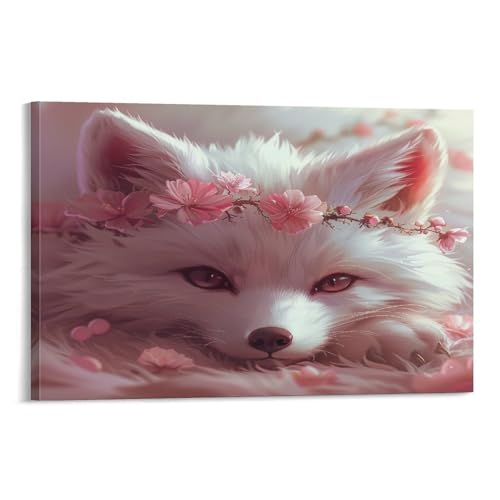 Kunstdruck auf Leinwand, abstrakter Fuchs, Natur-Kirschblüte, lustiger Tiergemälde auf strukturierter Leinwand, Wandposter, Kunstwerk für Wohnzimmer, Schlafzimmer, Büro, Dekorrahmen, 20 x 30 cm von FUYUETTG