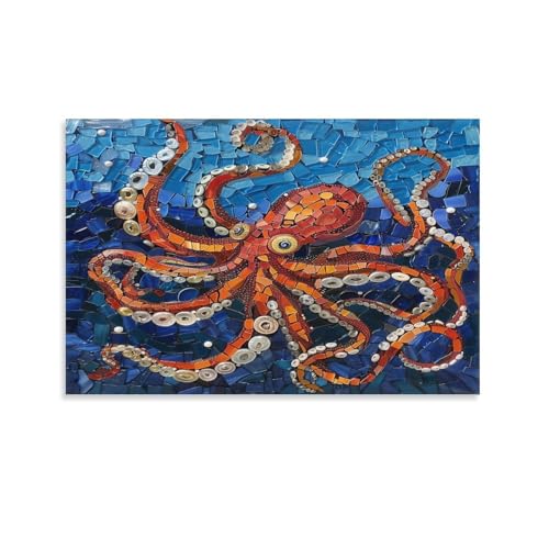 Lustige Oktopus-Leinwandkunst, abstraktes Tier, buntes Ozean-Gemälde, Druck auf strukturierter Leinwand, Wandposter, Kunstwerk für Wohnzimmer, Schlafzimmer, Büro, Dekoration, ungerahmt 60 x 90 cm Lustige Oktopus-Leinwandkunst, abstraktes Tier, buntes Ozean-Gemälde, Druck auf strukturierter Leinwand, Wandposter, Kunstwerk für Wohnzimmer, Schlafzimmer, Büro, Dekoration, ungerahmt 60 x 90 cm von FUYUETTG