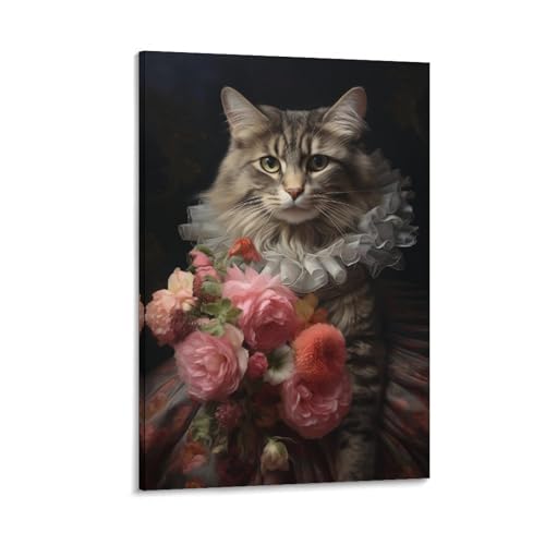 Moderne bunte Katze, Leinwand-Kunst, Bauernhaus-Blume, niedliches Tiergemälde auf strukturierter Leinwand, Wandposter, Kunstwerk für Wohnzimmer, Schlafzimmer, Büro, Dekorrahmen, 50 x 75 cm Moderne bunte Katze, Leinwand-Kunst, Bauernhaus-Blume, niedliches Tiergemälde auf strukturierter Leinwand, Wandposter, Kunstwerk für Wohnzimmer, Schlafzimmer, Büro, Dekorrahmen, 50 x 75 cm von FUYUETTG