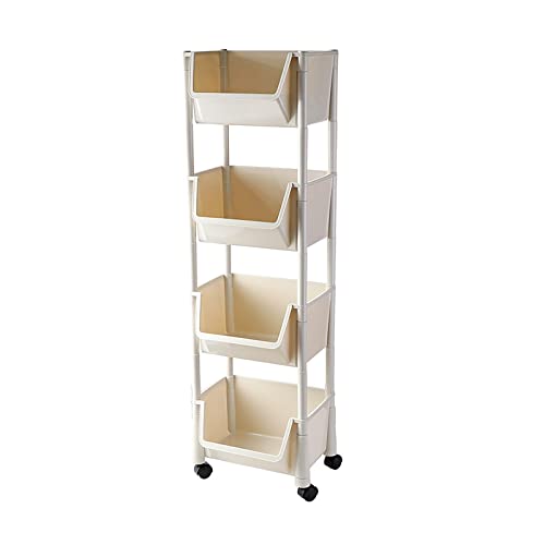 FUZHAOD Aufbewahrungswagen,Haushalts-Mehrschicht-Lagerregal Snack-Obst- Und Gemüsekorb-Rack Mit Abschließbaren Rädern,Geeignet Für Esszimmer(Size:107.5cm,Color:Nicht-gerade Weiss) von FUZHAOD