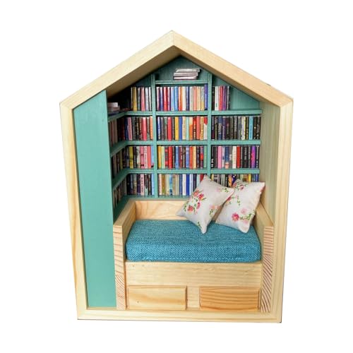FUZHUI Anxiety Book Shelf Ornament, Miniature Wooden Display Shelf with 2 Pillows and 200 Book, Ideal for Living Room, Bedroom or Coffee Shop Decor, Stress Relieving and Unique von FUZHUI