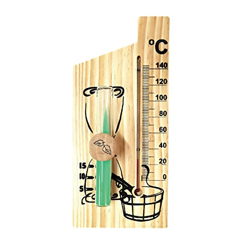 für kreatives Design Thermometer Holzthermometer Kiefernholz Thermometer Messbereich 0-140 ℃ Sauna Messinstrum Sanduhr Sanduhr Set Sanduhr Sanduhr Deko für Saunaraum von FUZYXIH