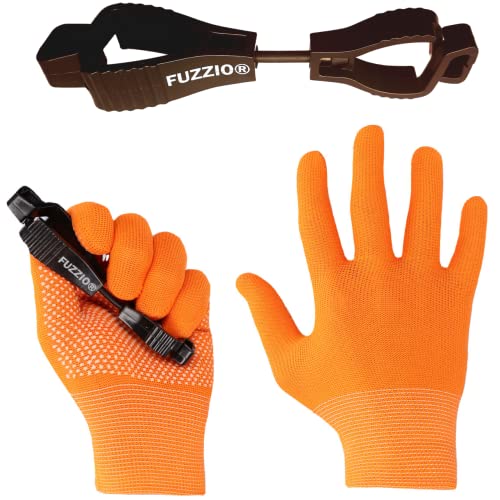 FUZZIO Arbeitshandschuhe mit Noppen, 24 Paar, für leichte Arbeiten mit Handschuh-Klammern (L/9, Orange) von FUZZIO
