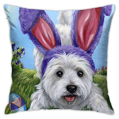 FUkker Kissenbezug, Osterhase, West Highland Terrier Eier, dekorativer Überwurf-Kissenbezug, weiche Kissenbezüge, 50 x 50 cm, für Schlafzimmer, Sofa von FUkker