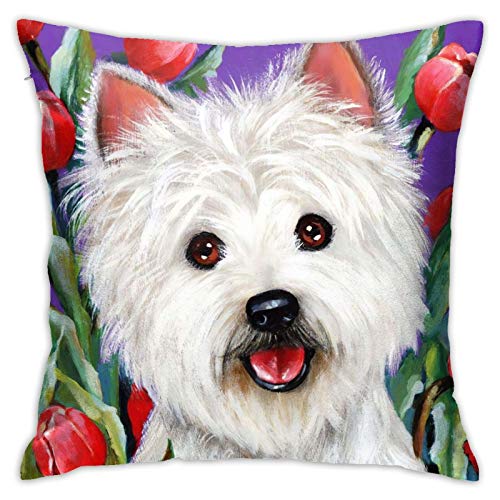 FUkker Kissenbezug, Tulpe, West Highland White Terrier Hund, dekorativer Überwurf-Kissenbezug, weiche Kissenbezüge, 50 x 50 cm, für Schlafzimmer, Sofa von FUkker