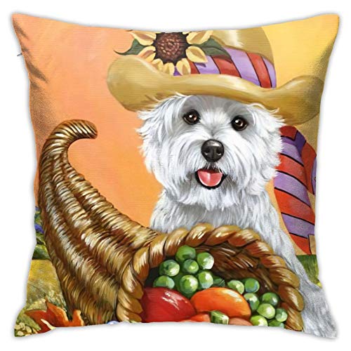 FUkker Kissenbezug, West Highland White Terrier Thanksgiving, dekorativer Überwurf-Kissenbezug, weiche Kissenbezüge, 50 x 50 cm, für Schlafzimmer, Sofa von FUkker