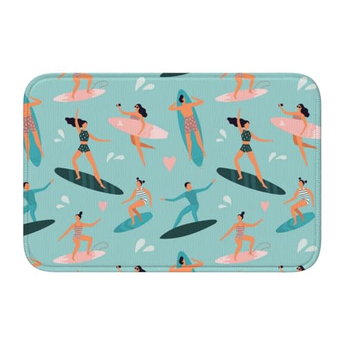FUkker Strand Surfen Surfer mit Surfbrettern, Fußmatte, rutschfeste Fußmatten für den Innenbereich, Außenterrassenteppich, Saummatte 40x60 cm für die Küche von FUkker