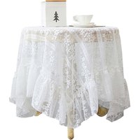 Fvbjd - Weiße Spitze-Tischdecke mit Rüschen, Tischrock für Beistelltisch, Couchtisch, Teetisch, Hochzeitsbankett, 150 x 150 cm von FVBJD