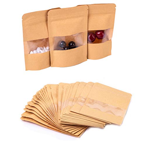 Gewürztüten | FVCENT 100 Stück Wiederverwendbar Papier Druckverschlussbeutel Food Storage Stand Up Pouch für Getrocknete Früchte Kaffee Samen Bean Tee Leaf (braun) von FVCENT