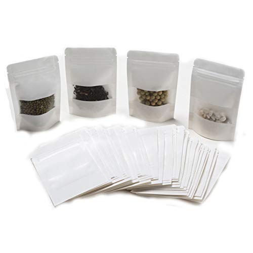 Gewürztüten | FVCENT 100 Stück Wiederverwendbar Papier Druckverschlussbeutel Food Storage Stand Up Pouch für Getrocknete Früchte Kaffee Samen Bean Tee Leaf (Weiss) von FVCENT