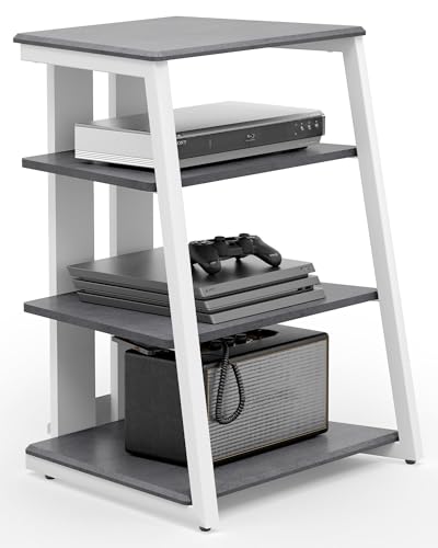 FVCTGHZ 4-Tier AV Media Stand Corner Shelf for Record Player Wooden Stereo Cabinet Audio Rack Tower(Gray) von FVCTGHZ