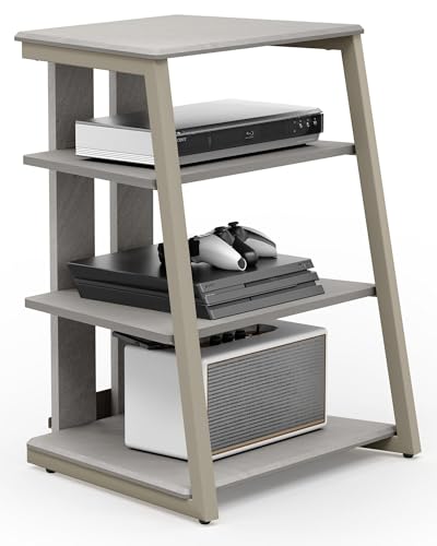 FVCTGHZ 4-Tier AV Media Stand Corner Shelf for Record Player Wooden Stereo Cabinet Audio Rack Tower(Khaki) von FVCTGHZ