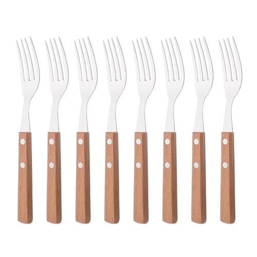 FVCTGHZ Besteck Set Tafelgabeln-Set mit 8.304 Besteckgabeln aus Edelstahl, Tafelgabeln, Salatgabeln-Set, hochglanzpolierte Tafelgabel mit Holzgriff, 7,9 Zoll(8-Piece Dinner Fork) von FVCTGHZ