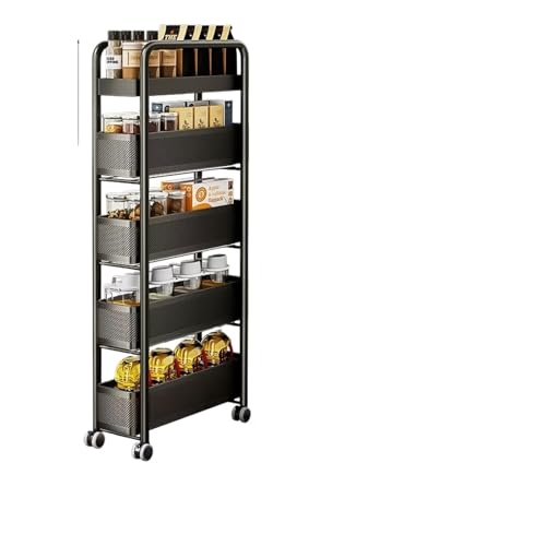 FVCTGHZ Kitchen Multi-Functional Trolley Vegetables Baskets Mobile Cart Snack Rack Living Room Shelves(4L-Black) von FVCTGHZ