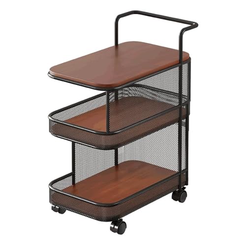 FVCTGHZ Movable Snack Storage Rack Rolling Cart,Multi-Functional 2-Tier Coffee Table Trolley,Night Stand(Black Pomelo Wood Board) von FVCTGHZ