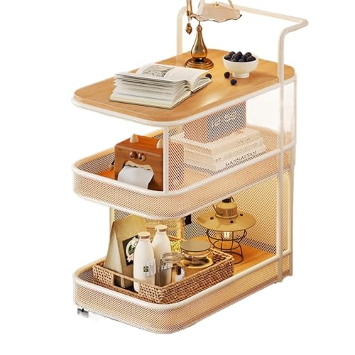 FVCTGHZ Movable Snack Storage Rack Rolling Cart,Multi-Functional 2-Tier Coffee Table Trolley,Night Stand(White original Wood Board) von FVCTGHZ