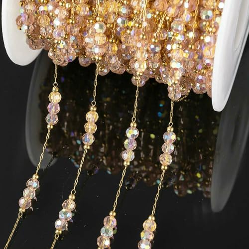 1 Meter Edelstahl Bunte Kristallperlenkette für DIY handgefertigte Halsketten Armbänder Schmuckherstellung Zubehör-Rosa von FVFIJH