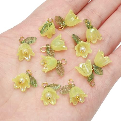 11 x 14,0 mm, 2–10 Stück, Acrylperlen im Maiglöckchen-Design, mit farbigen losen Perlen überzogen, handgefertigt, DIY-Schmuckherstellung, Brac-Style9 – 11 x 14,0 mm, 10 Stück von FVFIJH