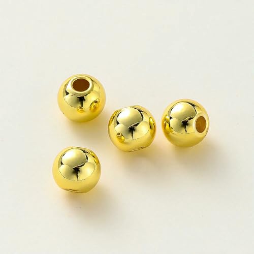 2–6 mm 14 Karat/18 Karat vergoldete glatte runde Kugelperlen aus Messing, lose Abstandsperlen für die Herstellung von DIY-Schmuck, Halsketten, Großhandelsbefunde – 18 Karat Gold – 2 mm x 100 Stüc von FVFIJH