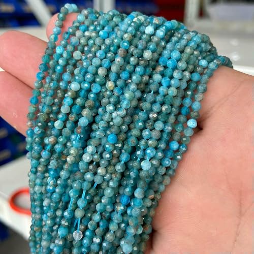 2 mm Naturstein-Zirkon-Katzenaugenperlen, winzige facettierte Bastelperlen, grün-blauer Quarz, lose Abstandsperlen für die Schmuckherstellung, Armbänder, Apatit_a, 2 mm, ca. 170 Stück von FVFIJH