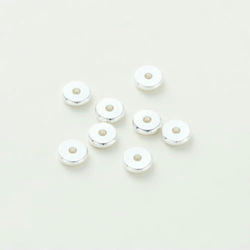 50 Stück/Los 14K/18K vergoldetes Messing 4,0 mm 5 mm 6 mm runde Abstandsperlen flache Armbandperlen für DIY-Schmuckzubehör-Silber-5 mm x 50 Stück von FVFIJH