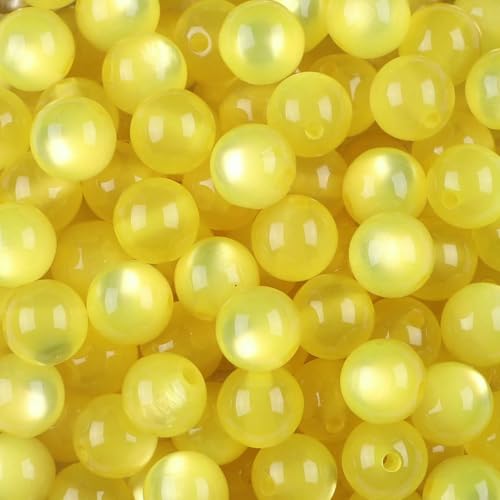 50 Stück runde Perlen aus Kunstharz mit Katzenauge-Imitat, farbige lose Perlen mit geradem Loch, handgefertigte DIY-Perlenohrringe, Accessoires, Klammer-gelb 50 Stück runde Perlen aus Kunstharz mit Katzenauge-Imitat, farbige lose Perlen mit geradem Loch, handgefertigte DIY-Perlenohrringe, Accessoires, Klammer-gelb von FVFIJH