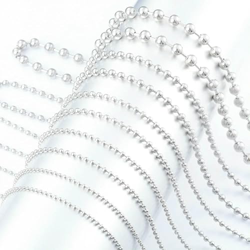 Edelstahl-Kugelkette, anlaufgeschützt, Perlenglied, Metall, lange Hundemarke, Militärhalskette zur Schmuckherstellung, Breite 2,4,0 mm, Silber, 66 cm (26 Zoll) von FVFIJH
