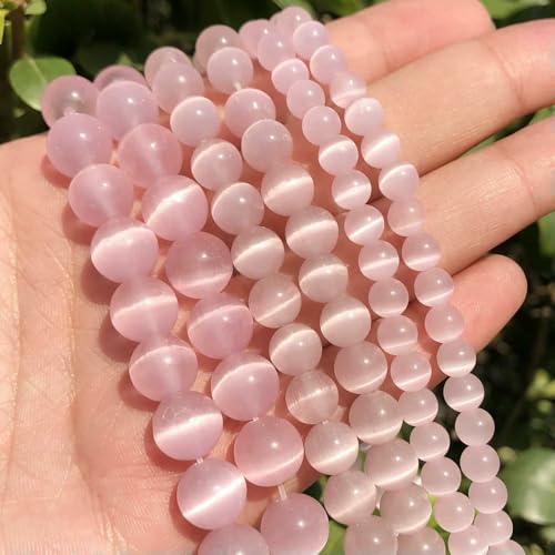 Großhandel, weiß-rosa Katzenaugenstein, runde Perlen, 4–12 mm, Mondstein, lose Opalperlen, DIY-Perlen zur Schmuckherstellung, 15-Zoll-Strang, hellrosa, 4,0 mm, 91 Stück von FVFIJH