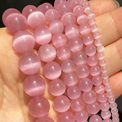 Großhandelsperlen aus rosa, weiß und blauem Katzenaugenstein, 4, 6, 8, 10, 12 mm, Opal, runde Perlen für DIY-Schmuckherstellung, Armbandzubehör, 15 Zoll, Rosa, 4,0 mm (ca. 91 Stück) von FVFIJH