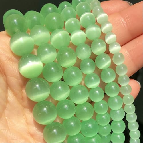 Großhandelsperlen aus rosa, weißen und blauen Katzenaugensteinen, 4, 6, 8, 10, 12 mm, Opal, runde Perlen für DIY-Schmuckherstellung, Armbandzubehör, 15 Zoll, Hellgrün, 4,0 mm (ca. 91 Stück) von FVFIJH