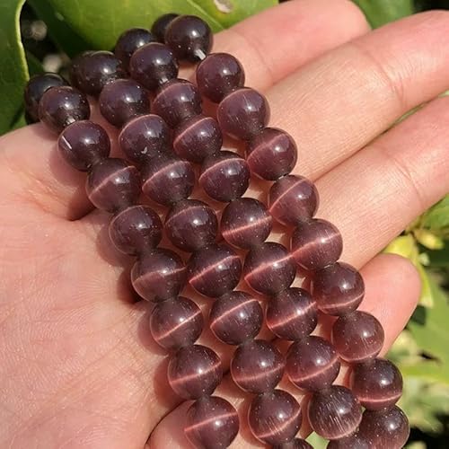 Großhandelsperlen aus weißem und rosa Katzenauge, runde Perlen, 4–12 mm, Mondstein, lose Opalperlen zum Selbermachen, 38,1 cm Strang, dunkelviolett, 10 mm, 36 Stück von FVFIJH