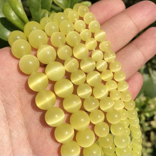 Großhandelsperlen aus weißem und rosa Katzenaugenstein, runde Perlen, 4–12 mm, Mondstein, lose Opalperlen zum Selbermachen, 38,1 cm Strang, gelb, 8 mm, 46 Stück von FVFIJH