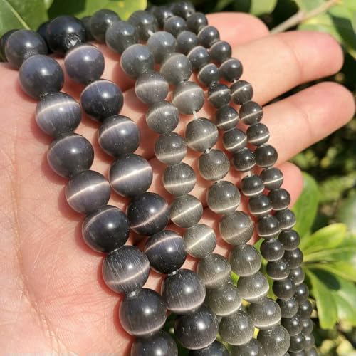 Großhandelsperlen aus weißem und rosa Katzenaugenstein, runde Perlen, 4–12 mm, Mondstein, lose Opalperlen zum Selbermachen, 38,1 cm Strang, grau, 6 mm, 61 Stück von FVFIJH