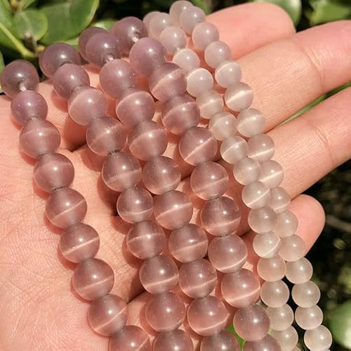 Großhandelsperlen aus weißem und rosa Katzenaugenstein, runde Perlen, 4–12 mm, Mondstein, lose Opalperlen zum Selbermachen, 38,1 cm Strang, hellviolett, 8 mm, 46 Stück von FVFIJH