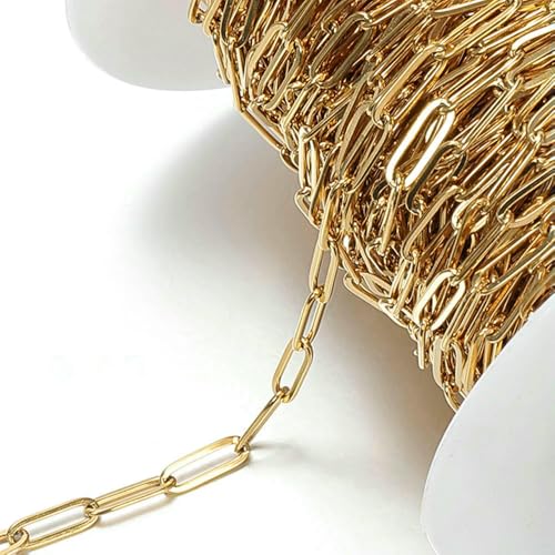 Kein Verblassen, 2 Meter Edelstahlketten für die Schmuckherstellung, DIY-Halsketten, Armbandzubehör, Goldkette, Lippenperlen, Perlenkette, A-Gold, 4 x 12 mm von FVFIJH