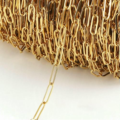 Kein Verblassen, 2 Meter Edelstahlketten für die Schmuckherstellung, DIY-Halsketten, Armbandzubehör, Goldkette, Lippenperlen, Perlenkette-A-Gold, 4,6 x 14,5 mm Kein Verblassen, 2 Meter Edelstahlketten für die Schmuckherstellung, DIY-Halsketten, Armbandzubehör, Goldkette, Lippenperlen, Perlenkette-A-Gold, 4,6 x 14,5 mm von FVFIJH