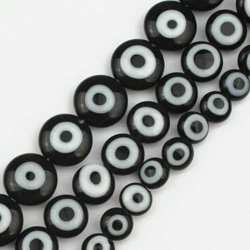 Natursteine, schwarze Achate, Hämatit, Katzenauge, lose Abstandshalter, runde Mineralperlen für die Schmuckherstellung, Handarbeiten, DIY-Armbänder, 15 Zoll, Augenkristall, 8 mm, 46 Stück Pe von FVFIJH