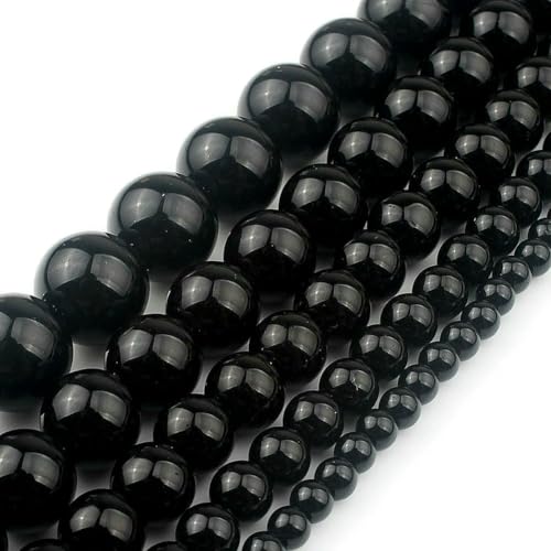 Natursteine, schwarze Achate, Hämatit, Katzenauge, lose Abstandshalter, runde Mineralperlen für die Schmuckherstellung, Handarbeiten, DIY-Armbänder, 15 Zoll, Glas, 4,0 mm, 91 Stück Perlen von FVFIJH